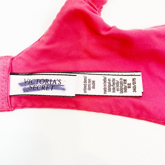 NWOT Victoria's Secret Bra 34D Body by Victoria Unlined Demi Lace Pink - Picture 5 of 8